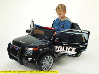 Elektrické auto USA policie s 2,4G, megafon, policejní LED a zvukové efekty, bílé