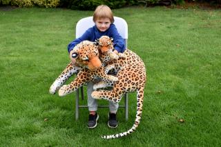 Plyšová leopardice s mládětem, délka 140/65cm
