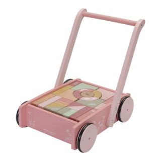 Little Dutch Dřevěný vozík s kostičkami  - pink