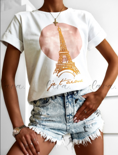 Triko s potiskem Eiffelovky - bílé Velikost_dámská: M