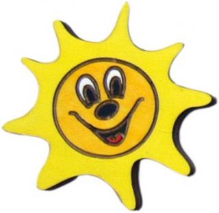 Dekorace s magnetem a lepíkem Sluníčko (dřevěná dekorace do dětského pokoje)