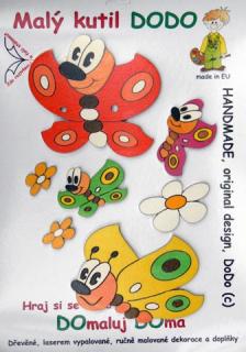 Sestava Louka barva - motýlci a kytičky (dřevěná dekorace do dětského pokoje Louka- motýlci a kytičky)