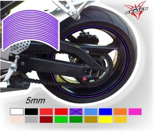 Fialové proužky na ráfek motocyklu  šířka 5 mm (Proužky na ráfky barva fialová)