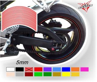 Světle  červené proužky na ráfek motocyklu  šířka 5 mm (Proužky na ráfky barva červená světlá)
