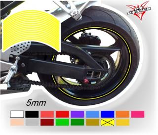 Světle žluté proužky na ráfek motocyklu  šířka 5 mm (Proužky na ráfky barva žlutá světlá)
