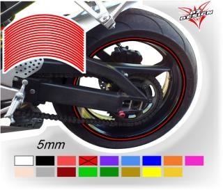 Tmavě červené proužky na ráfek motocyklu  šířka 5 mm (Proužky na ráfky barva červená tmavá)