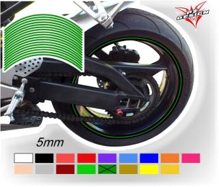Tmavě zelené proužky na ráfek motocyklu  šířka 5 mm (Proužky na ráfky barva zelená tmavá)