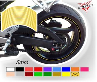 Tmavě žluté proužky na ráfek motocyklu  šířka 5 mm (Proužky na ráfky barva žlutá tmavá)