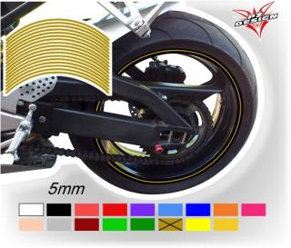 Zlaté proužky na ráfek motocyklu  šířka 5 mm (Proužky na ráfky barva zlatá)