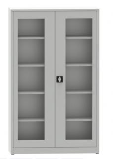 Dílenská skříň prosklená, 195 x 120 x 60 cm, 4 police, 65 kg/pol. Barva dveří: šedá RAL 7035