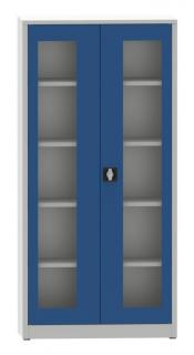 Dílenská skříň prosklená, 195 x 95 x 50 cm, 4 police, 65 kg/pol. Barva dveří: modrá RAL 5005
