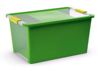 Plastový úložný box s víkem na klip, 40 l, zelená