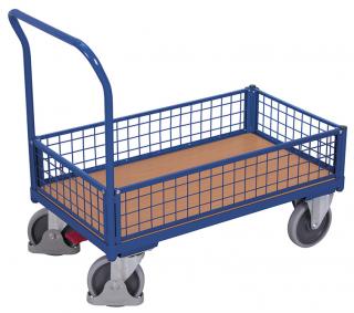 Plošinový vozík s madlem, nízké mřížové bočnice, Variofit, ložná plocha 121 x 75 cm, do 500 kg