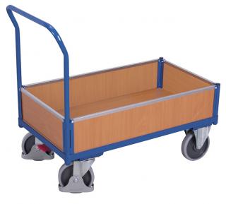 Plošinový vozík s madlem, nízké plné bočnice, Variofit, ložná plocha 101 x 65 cm, do 500 kg