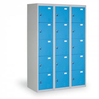 Šatní skříň s boxy, 15 boxů, modré dveře