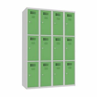 Šatní skříně boxové, 300 mm, 12 boxů, cylindrický zámek, svařované Jméno: Svařovaná šatní skříň, 12 boxů, cylindrický zámek, šedá/zelená