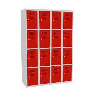 Šatní skříně boxové, 300 mm, 16 boxů, cylindrický zámek, svařované Jméno: Svařovaná šatní skříň, 16 boxů, cylindrický zámek, šedá/červená