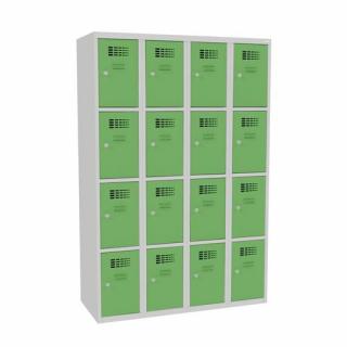 Šatní skříně boxové, 300 mm, 16 boxů, cylindrický zámek, svařované Jméno: Svařovaná šatní skříň, 16 boxů, cylindrický zámek, šedá/zelená