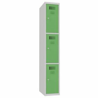Šatní skříně boxové, 300 mm, 3 boxy, cylindrický zámek, svařované Jméno: Svařovaná šatní skříň, 3 boxy, cylindrický zámek, šedá/zelená