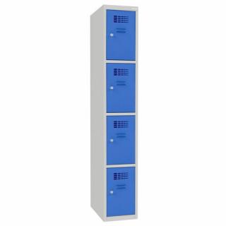 Šatní skříně boxové, 300 mm, 4 boxy, cylindrický zámek, svařované Jméno: Svařovaná šatní skříň, 4 boxy, cylindrický zámek šedá/světle modrá