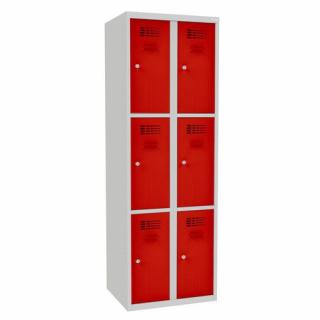 Šatní skříně boxové, 300 mm, 6 boxů, cylindrický zámek, svařované Jméno: Svařovaná šatní skříň, 6 boxů, cylindrický zámek, šedá/červená