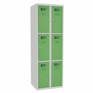 Šatní skříně boxové, 300 mm, 6 boxů, cylindrický zámek, svařované Jméno: Svařovaná šatní skříň, 6 boxů, cylindrický zámek, šedá/zelená