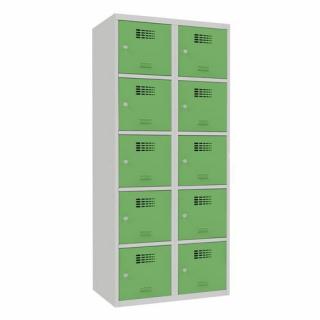 Šatní skříně boxové, 400 mm, 10 boxů, cylindrický zámek, svařované Jméno: Svařovaná šatní skříň, 10 boxů, cylindrický zámek šedá/zelená
