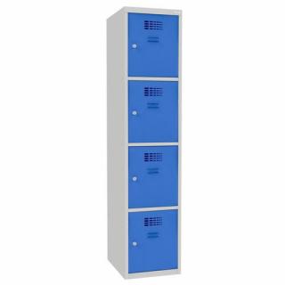 Šatní skříně boxové, 400 mm, 4 boxy, cylindrický zámek, svařované Jméno: Svařovaná šatní skříň, 4 boxy, cylindrický zámek, šedá/světle modrá