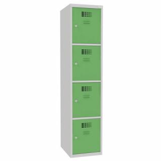 Šatní skříně boxové, 400 mm, 4 boxy, cylindrický zámek, svařované Jméno: Svařovaná šatní skříň, 4 boxy, cylindrický zámek, šedá/zelená