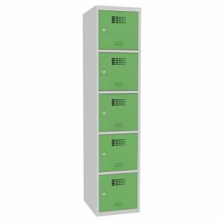 Šatní skříně boxové, 400 mm, 5 boxů, cylindrický zámek, svařované Jméno: Svařovaná šatní skříň, 5 boxů, cylindrický zámek šedá/zelená