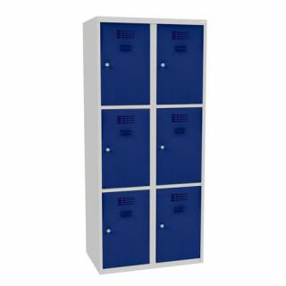 Šatní skříně boxové, 400 mm, 6 boxů, cylindrický zámek, svařované Jméno: Svařovaná šatní skříň, 6 boxů, cylindrický zámek, šedá/tmavě modrá