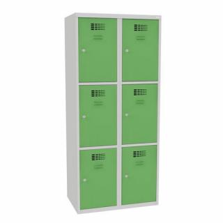 Šatní skříně boxové, 400 mm, 6 boxů, cylindrický zámek, svařované Jméno: Svařovaná šatní skříň, 6 boxů, cylindrický zámek, šedá/zelená