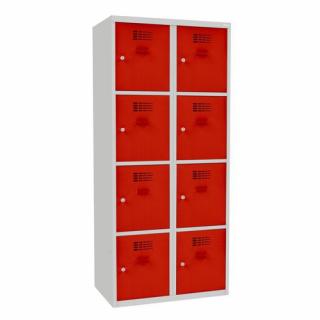 Šatní skříně boxové, 400 mm, 8 boxů, cylindrický zámek, svařované Jméno: Svařovaná šatní skříň, 8 boxů, cylindrický zámek, šedá/červená