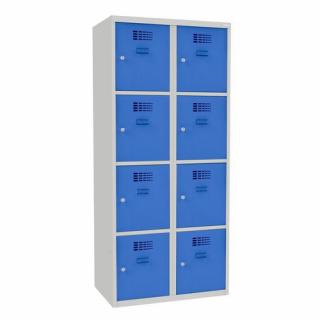 Šatní skříně boxové, 400 mm, 8 boxů, cylindrický zámek, svařované Jméno: Svařovaná šatní skříň, 8 boxů, cylindrický zámek, šedá/světle modrá