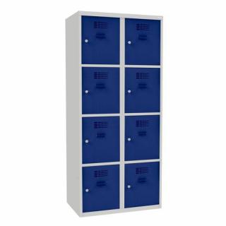 Šatní skříně boxové, 400 mm, 8 boxů, cylindrický zámek, svařované Jméno: Svařovaná šatní skříň, 8 boxů, cylindrický zámek, šedá/tmavě modrá