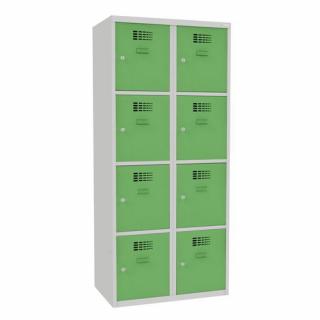 Šatní skříně boxové, 400 mm, 8 boxů, cylindrický zámek, svařované Jméno: Svařovaná šatní skříň, 8 boxů, cylindrický zámek, šedá/zelená