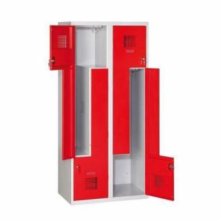 Šatní skříně dveře Z, 300 mm, 4 oddíly, cylindrický zámek, svařované Jméno: Svařovaná šatní skříň, dveře Z, 4 oddíly, cylindrický zámek, šedá/červená