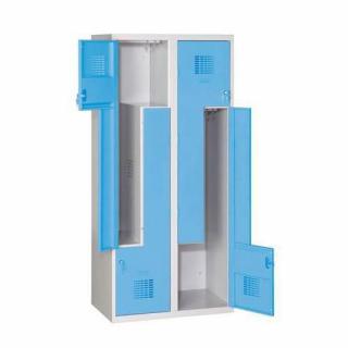 Šatní skříně dveře Z, 4 oddíly, cylindrický zámek, svařované, oddíl 400 mm Jméno: Z šatní skříň, 4 oddíly, šedá/sv. modrá
