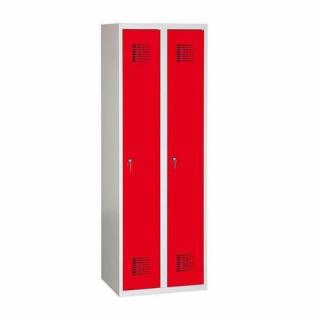 Šatní skříně TOP, 2 oddíly, oddíl 300 mm, cylindrický zámek, svařované Jméno: Svařovaná šatní skříň Raphael, 2 oddíly, cylindrický zámek, šedá/červená
