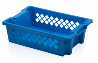 Stohovatelná přepravka plastová děrovaná, modrá, 60 x 40 x 18 cm