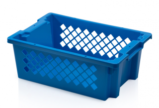 Stohovatelná přepravka plastová děrovaná, modrá, 60 x 40 x 22 cm
