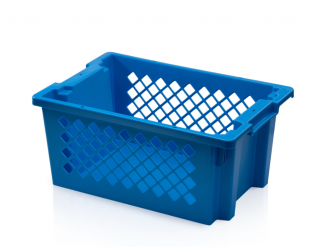 Stohovatelná přepravka plastová děrovaná, modrá, 60 x 40 x 27 cm