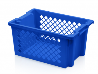 Stohovatelná přepravka plastová děrovaná, modrá, 60 x 40 x 30 cm