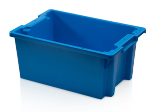 Stohovatelná přepravka plastová plná, modrá, 60 x 40 x 27 cm