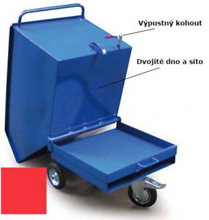 Výklopný vozík na špony, třísky 250 litrů, s dvojitým dnem, sítem a kohoutem, červený