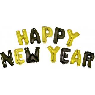 Sada fóliových balónků &quot;HAPPY NEW YEAR&quot;, barva zlatá, černá