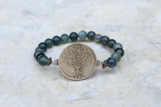 Náramek s amuletem Strom života - Achát mechový