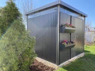 Biohort zahradní domek HIGHLINE H3, tmavě šedá metalíza, s jednokřídlými dveřmi