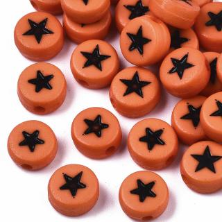 Akrylové korálky hvězda v kruhu oranžová 7x4mm 10 kusů v balení