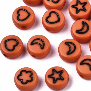 Akrylové korálky ornamenty v kruhu oranžové 7x4mm 10 kusů v balení